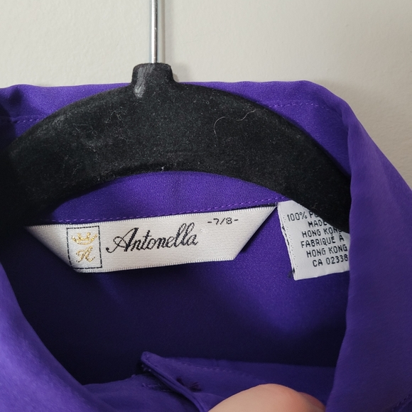 1980s purple puff sleeve statement blouse - Picture 7 of 8